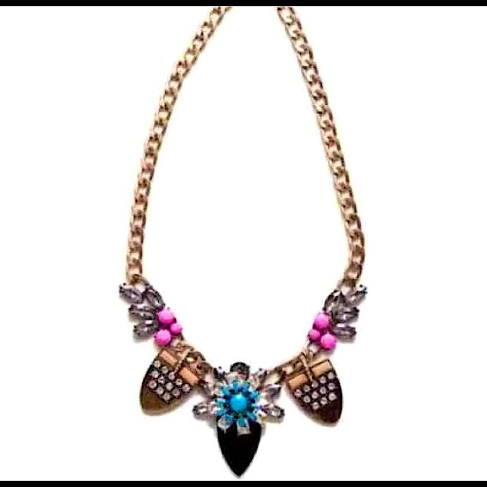 T&J Designs Crystal Flower Gold Statement Necklace